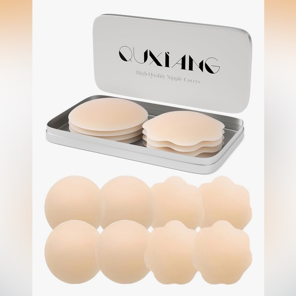 QUXIANG Nipple Covers Nude Silicone Petals Reusable 3 Pairs With Case